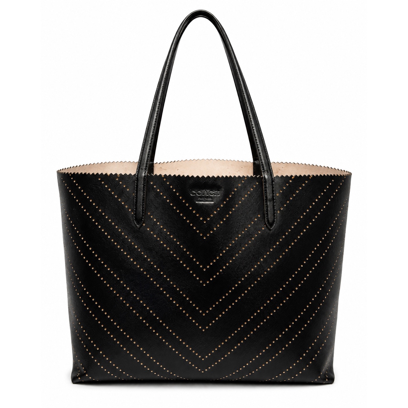 Victorias Secret Black Perforated Chevron Tote Bag Laser Cut Shoulder Bag Glossy